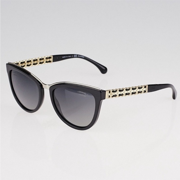 CHANEL Lambskin Chain Polarized Sunglasses 5361-Q Black